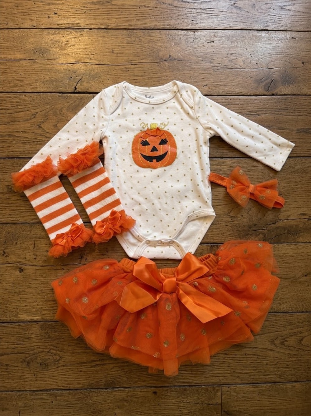 Baby Girl 6 Month Photo Outfit- Halloween, Fall, Autumn, Pumpkin Appliqué,Tutu